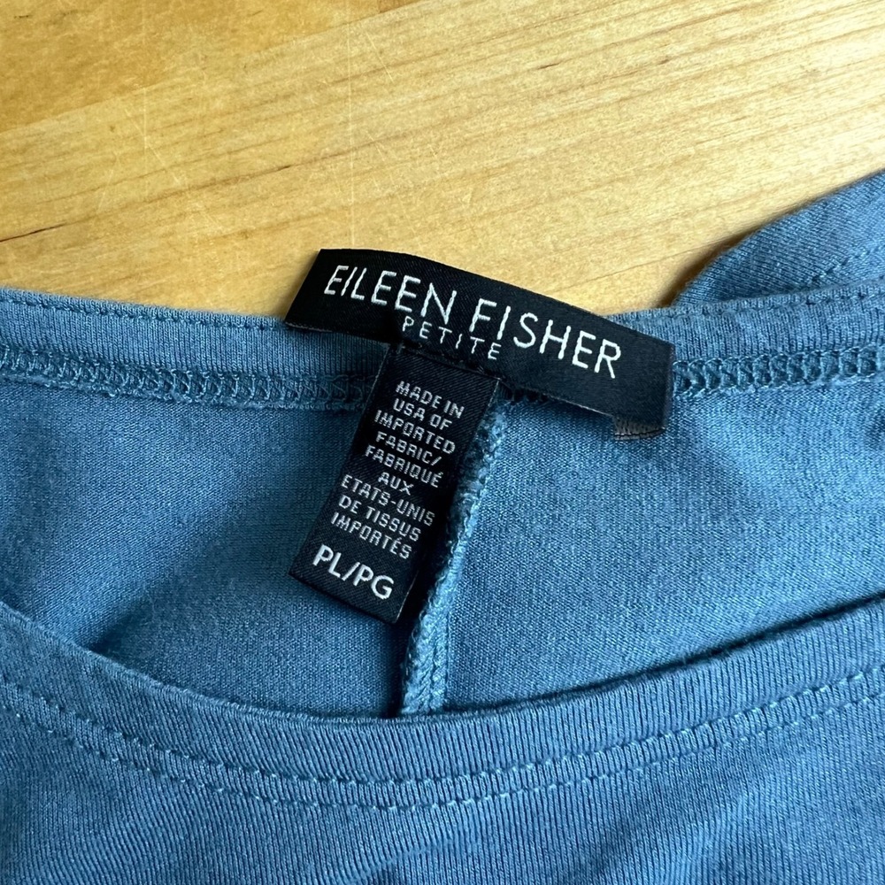 Eileen Fisher Petite Large Blue Viscose Spandex Long Sleeve Top Shirt USA Made - Picture 6 of 9